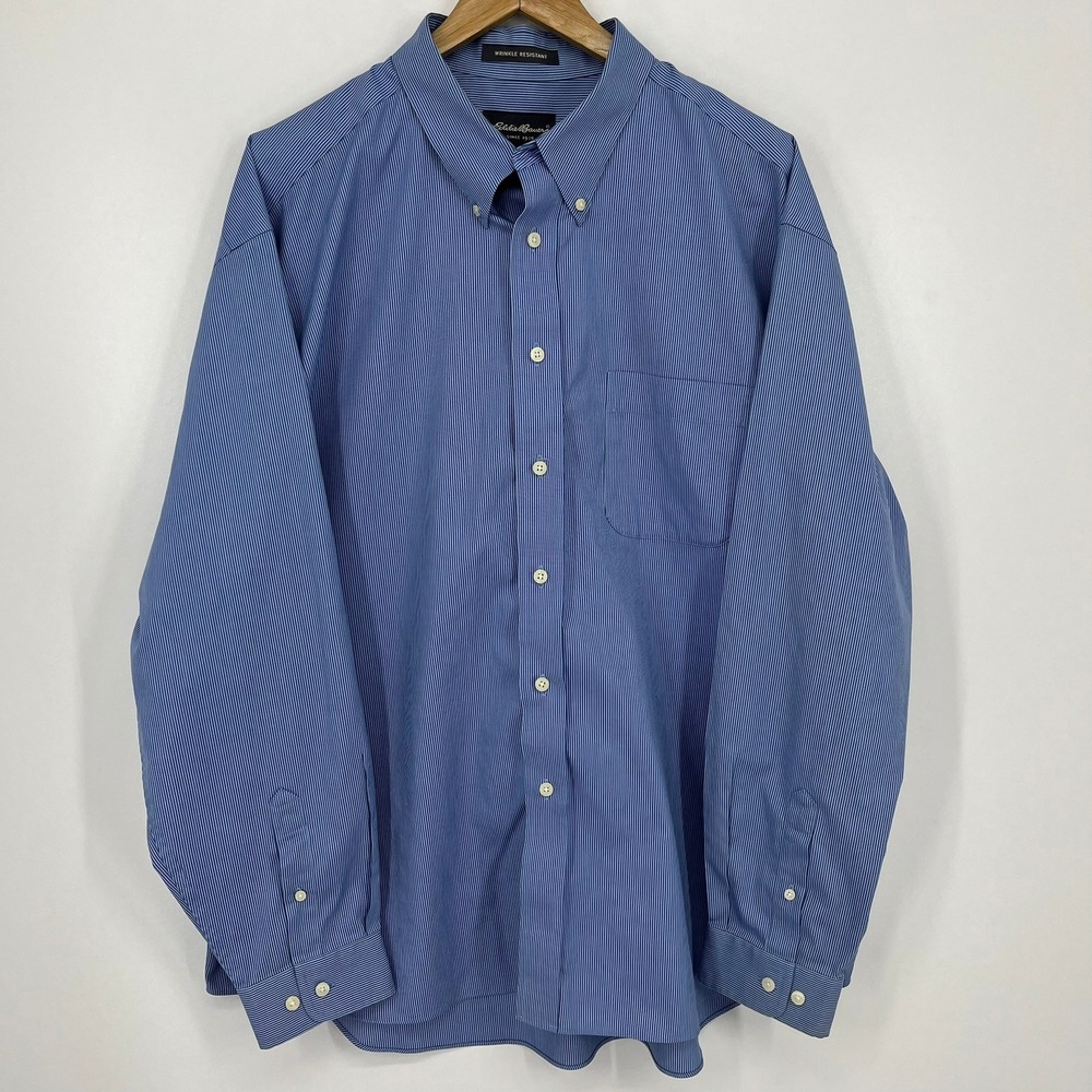 Eddie Bauer Mens XXL Blue Micro Stripe Wrinkle Resistant Button Down Shirt